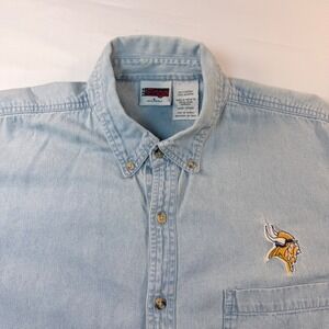 Minnesota Vikings Vintage 1998 Denim Button Up Shirt Mens Large NFL Y2K The Edge